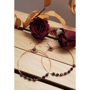 Handmade Hematite Copper Hoop Wire Wrapped Earrings